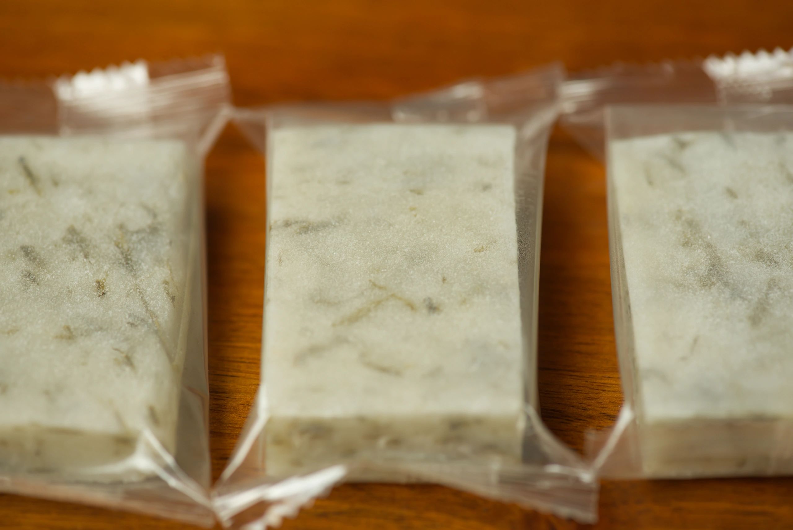 Close-up of kusamochi confection on a neutral surface
